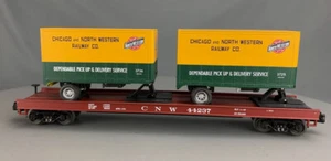 O Scale MTH C&NW Flat Car #44237 W/Two Pup Trailers O1867 - Picture 1 of 11