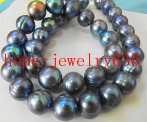GORGEOUS AAA+ 10-11MM NAURAL SOUTH SEA BAROQUE BLACK PEARL NECKLACE 14K GOLD 20" - Picture 1 of 4