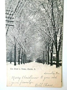 Oberlin Ohio Elm St en invierno RPPC publicado 1905 - Imagen 1 de 3