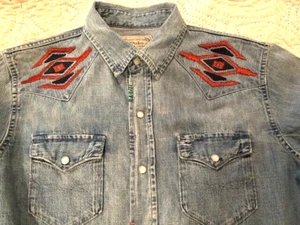 Ralph Lauren Polo Denim Patchwork Deportista Azteca Bordado Camisa Occidental XXL - Imagen 1 de 15