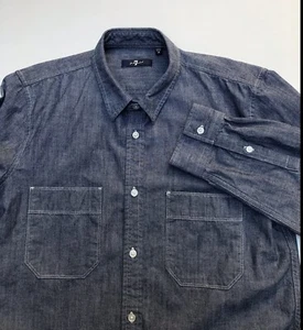 7 for all mankind Men’s Denim Long Sleeve Pockets Blue Shirt Sz M EUC - Picture 1 of 12