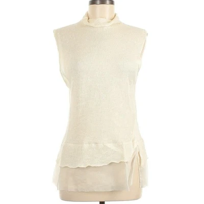 KRISTA LARSON Layered Turtle sleeveless linen knit top sweater cream One Sz NEW - Image 1 of 4