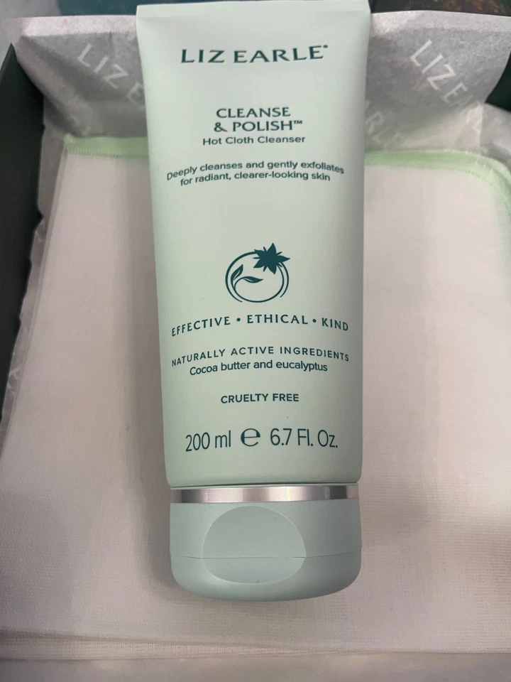 Liz Earle Cleanse And Polish Hot Cloth Cleanser With 2 Cotton Cloths 200ml New