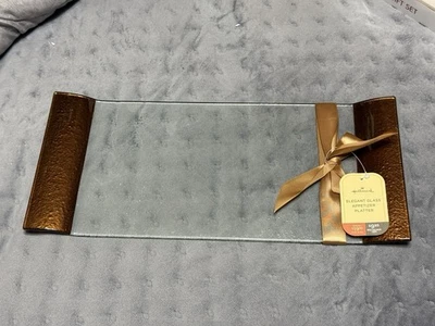 Hallmark Elegant Glass Serving Appetizer Platter Bronze Brown/Clear NWOT - Image 1 of 3