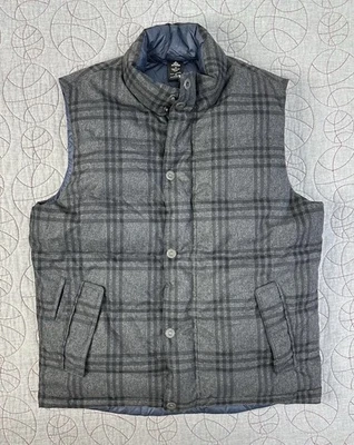 Chaleco acolchado reversible de plumón de ganso PRANA Portal / gris a cuadros azul marino / mediano para hombre Foto 1 de 4