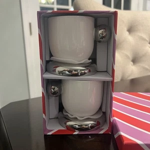 Juego de 2 tazas de cerámica Anthropologie de gres espresso Arlo blanco plateado - Imagen 1 de 13