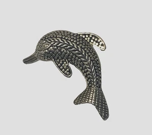 Vintage Silver Tone Dolphin Pin Brooch Textured 3”x2.5” - Picture 1 of 2