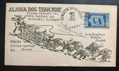 1947 Circle Springs Alaska USA Dog Team Post Cover FDC To Circle - Image 1 of 2