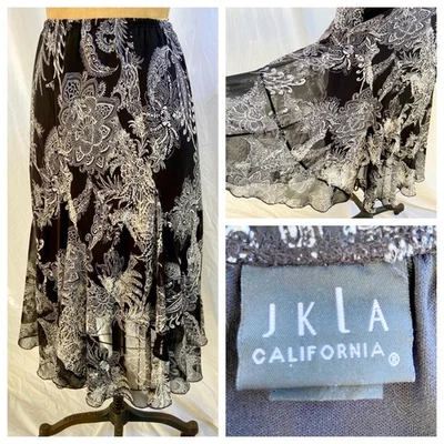 JKLA CALIFORNIA Black Paisley Floral Full Flare Swing Skirt Boho Cottagecore S - Image 1 of 4