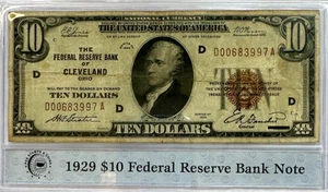 1929 $10 Federal Reserve Note, Bank of Cleveland, PCS Genuine, NR. - Picture 1 of 2