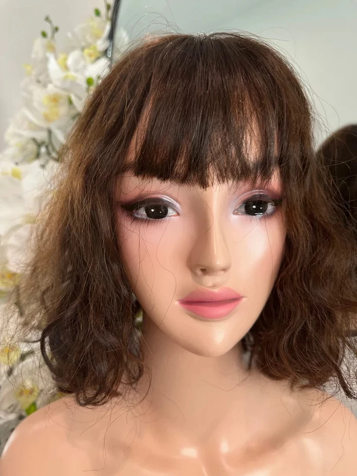 Lavia, Media Cabeza Topper, Orden Personalizada Chocolate Marrón Cabello Humano Basado en Seda Foto 1 de 4