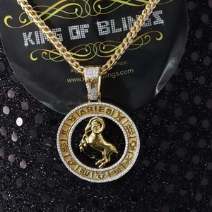 1.77ct Cubic Zirconia Sterling Yellow Silver ARIES Pendant For Men's & Women's - Picture 1 of 12