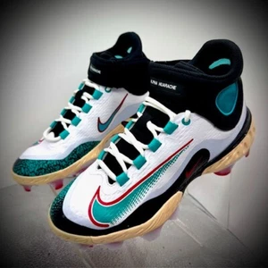 Nike RBI x Alpha Huarache Elite 4 Mid White Teal MCS Cleats HJ7965-102 Size 7 - Picture 1 of 7