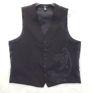 Alfani Vest Waistcoat Mens Large Black Embroidered Formal Button Front V-Neck - Picture 1 of 9