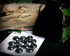  13 Witches Runes & Bag Black and Silver Witch Wicca Pagan Divination Gift - Picture 1 of 6