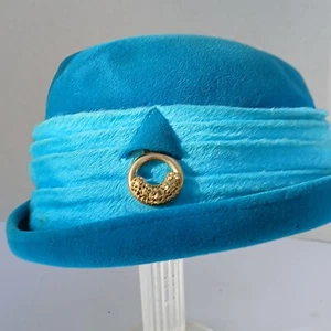 Vintage Jan Leslie Custom Design Damen Blau Velour 50er Jahre Hut mit Samtband. - Bild 1 von 8