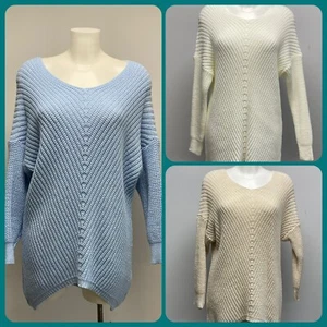 Longline Pullover Damen AW 23 Ex Kettenladen Quizz Stein/creme/blau - Bild 1 von 39