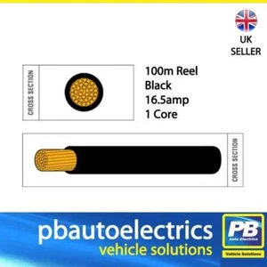 100m Black Thin Wall 16.5 amp 1 Core Round Auto Cable - TW1B.100 - Picture 1 of 1