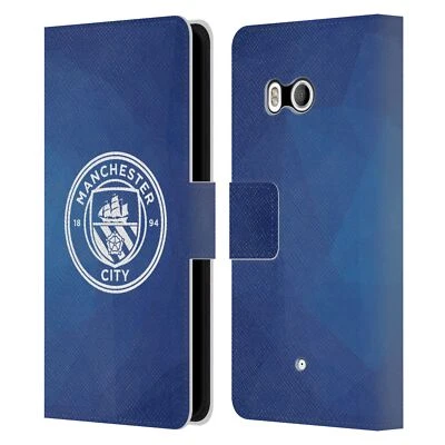 MAN CITY FC BADGE GEOMETRIC LEATHER BOOK WALLET CASE COVER FOR HTC PHONES 1 - Image 1 of 4