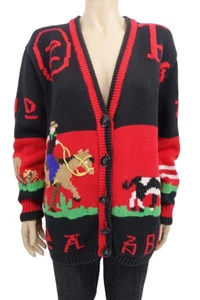 Jack B. Schneller schwarz/roter Oversize-Cardigan Pullover mit Pferdemotiv Westernmotiv Gr. S - Bild 1 von 7