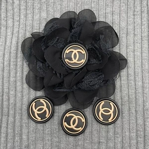 Knöpfe Set 3+1 St 30mm Ersatzknöpfe Metall Gold Schwarz Vintage Logo CC Chanel - Bild 1 von 6