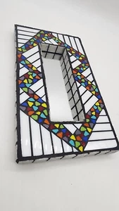 HandMade Mosaic Rectangular Wall Art Accent Mirror 12x7 Heavy Rainbow Multicolor - Picture 1 of 11