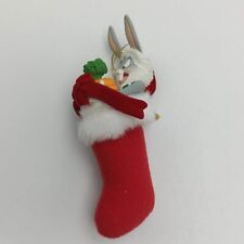Vintage 1990's Bugs Bunny in Santa Hat & Stocking Hanging Christmas Decoratio...