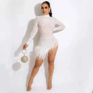 Vestido Mujer Elegante Vestido Mini Ajustado Corto Danza Blanco S 38 - Imagen 1 de 2