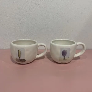 Rae Dunn Pottery Barn Tea Garden Texture Mugs Coffee Cups (2) Believe & Create - Picture 1 of 8