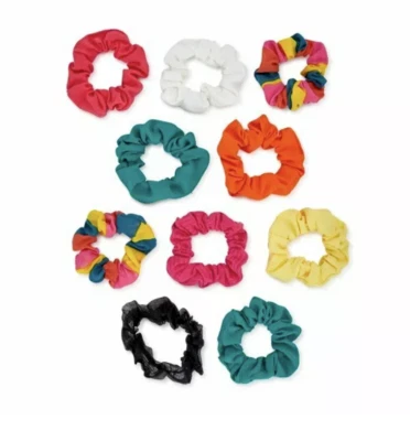 Time & Tru Women's Fiesta Multicolor Elastic Hair Ties Scrunchies 10-Pack NEW - Image 1 of 4