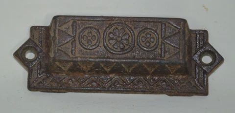 Antique Original Ornate Cast Iron Bin Pull Card File Drawer Pull Handle Cover
