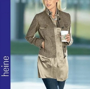 NEU EXKLUSIV TWEED BLAZER 55% LEINEN m. SATIN BESATZ 36 38 40 HEINE 101€ *047667 - Bild 1 von 3