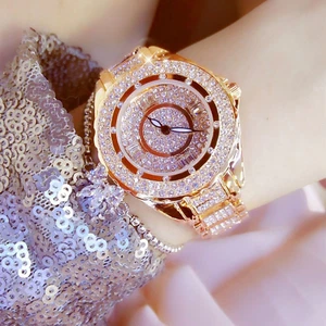Full Diamond Luxury Women Watch Round Face Stylish RoseGold Women's Wrist Watch - Picture 1 of 9