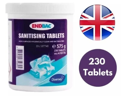 DIVERSEY ENDBAC Endbac Sanitising Tablets 575g Tub 230 Tablets BS EN1276 Surface Food Safe Salad