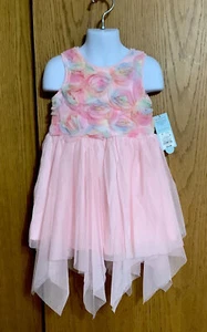 GIRL'S NWT Sz 3T "CAT & JACK" PINK SLEEVELESS PARTY DRESS WITH HANKERCHIEF SKIRT - Picture 1 of 8