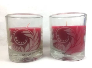 SPICED GRAPEFRUIT Essenza Glass Etched Red CANDLES lot of 2 - NEW htf - Picture 1 of 5