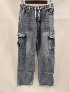 Jeans Shein giovani 16 blu cargo elastico in vita con coulisse tasche denim - Foto 1 di 14