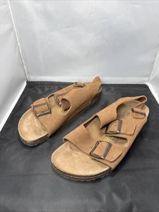 Birkenstock Milano Sandals 39 Sz L8/M6 Brown Nubuck Leather Adjustable Strap - Picture 1 of 10