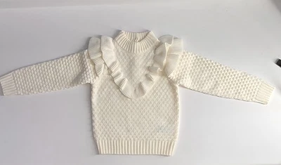 Janie And Jack Ivory Textured Ruffle Sweater Girls Size 5 Holiday Classic Preppy - Image 1 of 4