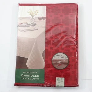 Bardwil Linens Microfiber Chandler Tablecloth 52 x 70" Deep Red Geometric NEW - Picture 1 of 6