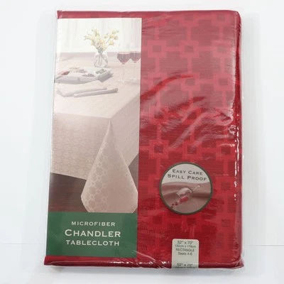 Bardwil Linens Microfiber Chandler Tablecloth 52 x 70" Deep Red Geometric NEW - Image 1 of 4