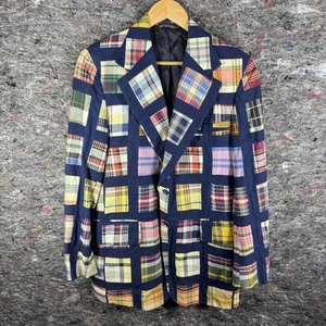 Vintage PBM Relis Blazer Mens 40 Madras Patchwork Plaid Jacket India 60s Preppy - Picture 1 of 19