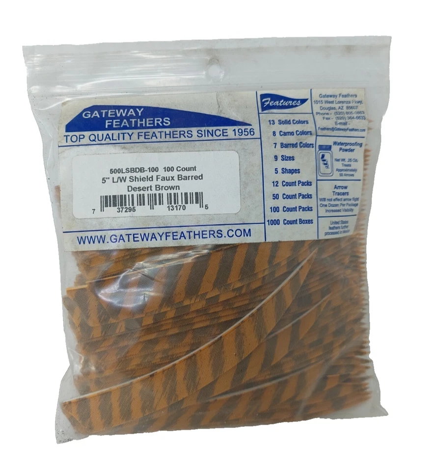 Paquete de 100 plumas Gateway 5" ala izquierda: escudo imitación barrado desierto marrón 500LSBDB Foto 1 de 1