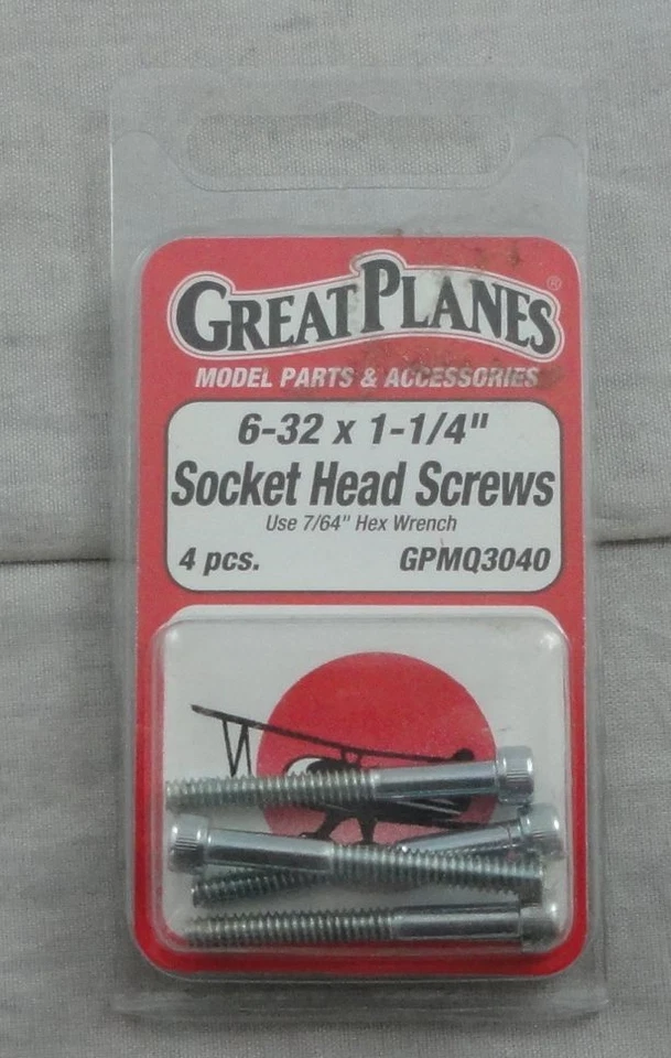 Great Planes 6-32x1 1/4" Socket Head Screws (uses 7/64" Hex) GPMQ3040 - Image 1 of 1