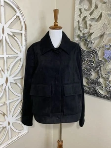 NWT $170 BANANA REPUBLIC xlarge BLACK VEGAN SUEDE RELAXED FIT BOMBER JACKET - Picture 1 of 6