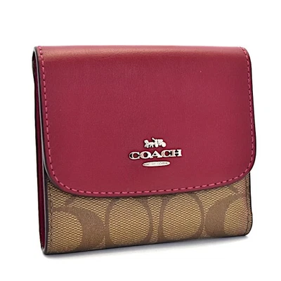 Cartera Compacta Coach Signature Triple Plegable F87589 PVC y Cuero, Beige y Rojo Foto 1 de 4