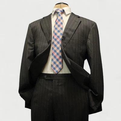 Samuelsohn Performance X Loro Piana 2 Piece Suit 46R Gray Pinstripe Super 120s - Image 1 of 4