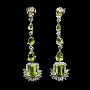 925 Sterling Silver Earrings Octagon Peridot 8x6mm Tapaz Natural Gemstone - Picture 1 of 13