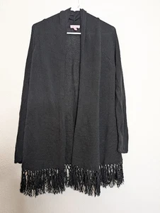 Lilly Pulitzer Tatum Long Fringe Cardigan Black Onyx Sweater Size Medium Beach - Picture 1 of 6