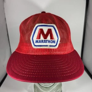 Vintage Marathon Gas Red Trucker Hat Full Mesh Snapback Made In LOUISVILLE USA - Picture 1 of 7